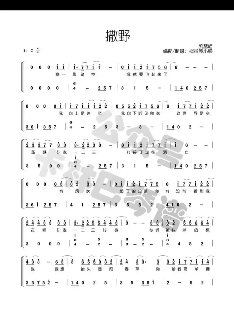 卡林巴拇指琴《撒野》简谱 《撒野》17音卡林巴琴简谱