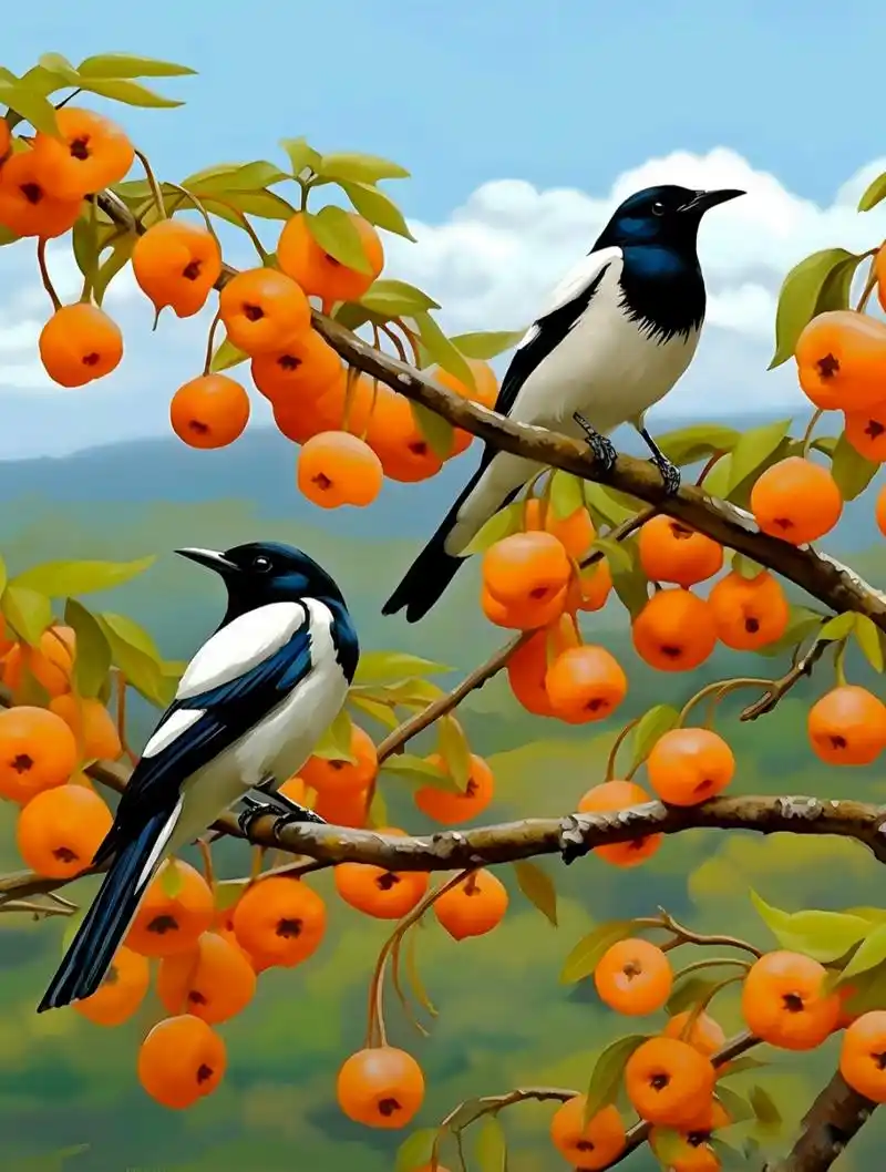 喜鹊枝头叫,好运要来到,喜鹊叫喳喳,好运到我家.