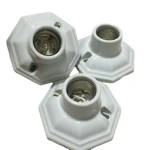 新款现货耐高温陶瓷灯头e27大螺口灯座复古八角全瓷吸顶灯口批发