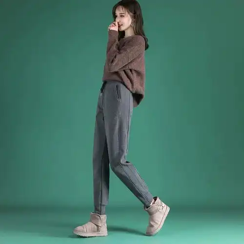 加绒运动裤女秋冬2022新款外穿保暖纯棉显瘦宽松束脚休闲小脚卫裤