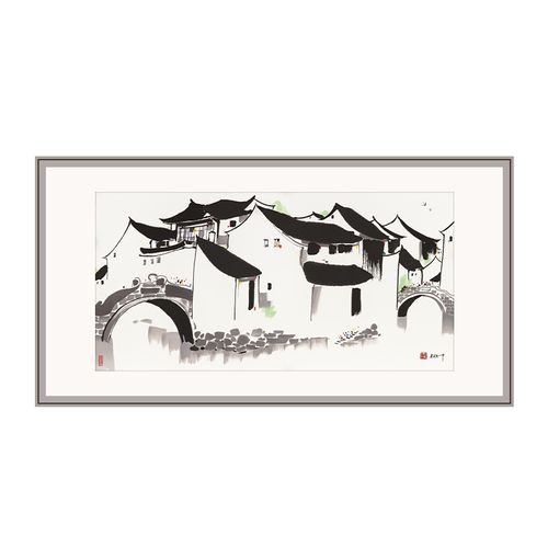 吴冠中丝网版画周庄双桥 限量500版客厅玄关装饰画收藏