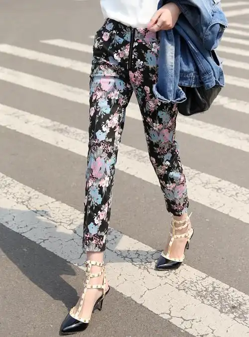 显瘦九分小脚裤装铅笔裤显瘦休闲长裤女裤子花裤潮