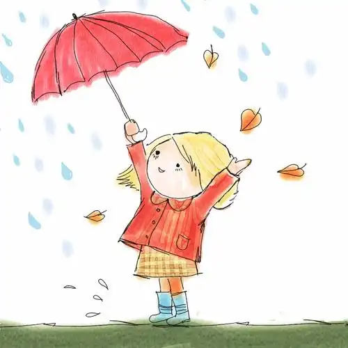 手绘可爱小少年撑伞图