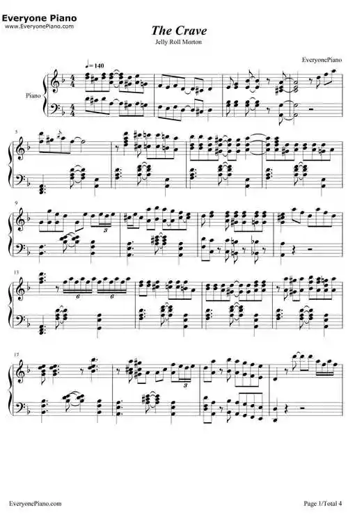 thecrave钢琴谱杰利罗尔莫顿jellyrollmorton海上钢琴师插曲爵士版