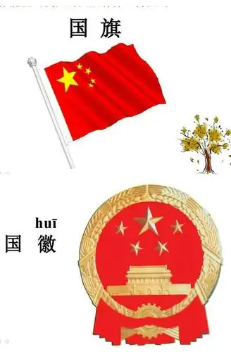 老师让我们认识了我们祖国的国旗,国徽.