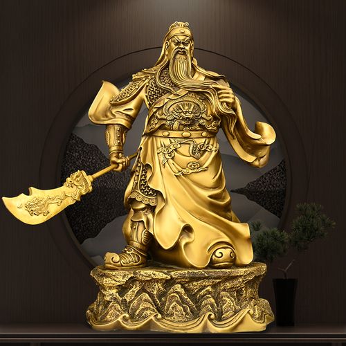 关公摆件纯铜武财神关羽关二爷铜像家用供养神像大号五岳提刀关帝