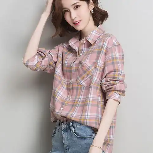 新款格子衬衫女夏季复古港味宽松显瘦设计感小众衬衣棉外搭上衣