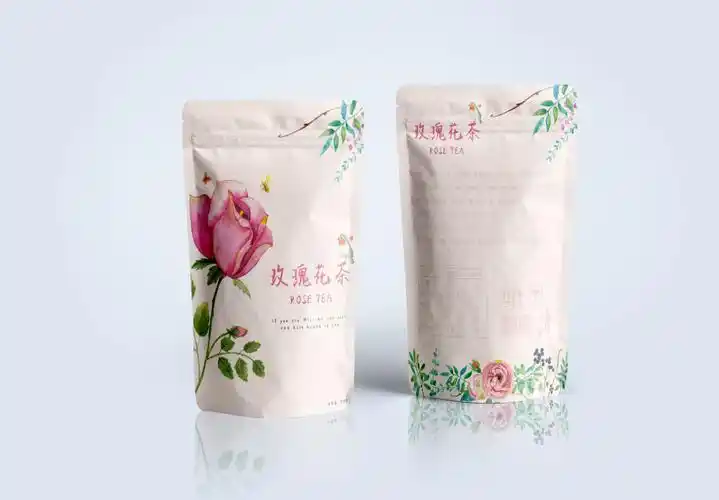 清新玫瑰花茶包装袋设计图片素材