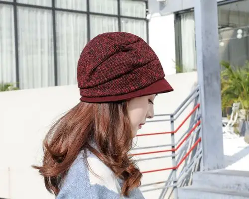 秋冬新款帽子女时装帽羊毛八角帽保暖鸭舌帽韩版潮布帽休闲妈妈帽