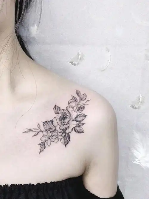 肩素花_纹身图案手稿图片_周一方的纹身作品集