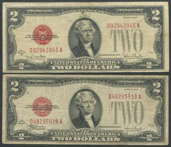 1928年美国杰斐逊像2美元二枚