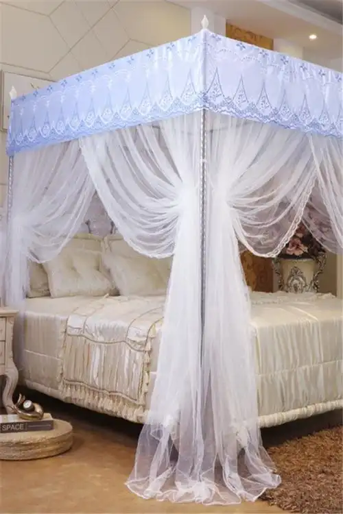 蚊帐1.8m床幔家用卧式带支架固定1.5落地纹账欧式2米加密