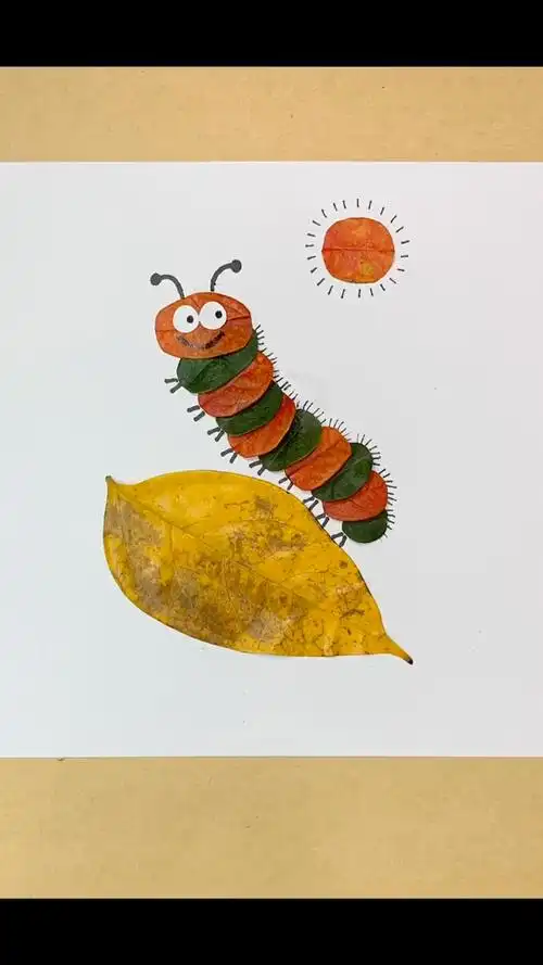树叶拼成的毛毛虫,这也太可爱了吧