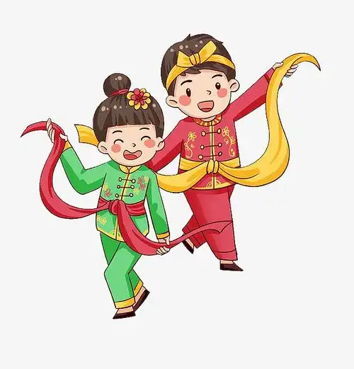 红色小年女孩男孩男孩扭秧歌插画免抠素材免费下载_觅元素51yuansu.