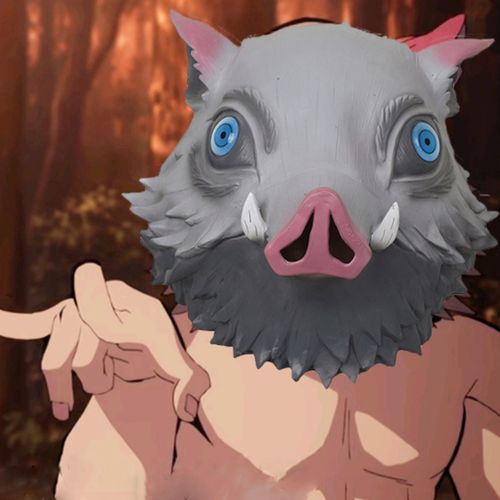 鬼灭之刃嘴平伊之助cos头套野猪头套我妻善逸动漫cos道具猪面具