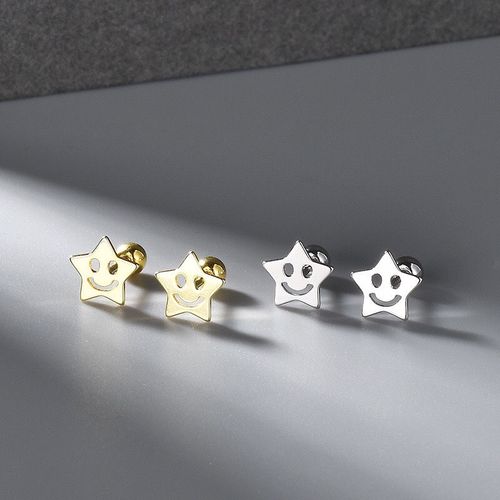 s925韩版简约耳骨钉个性网红爆款笑脸耳饰时尚表情包拧螺丝耳钉