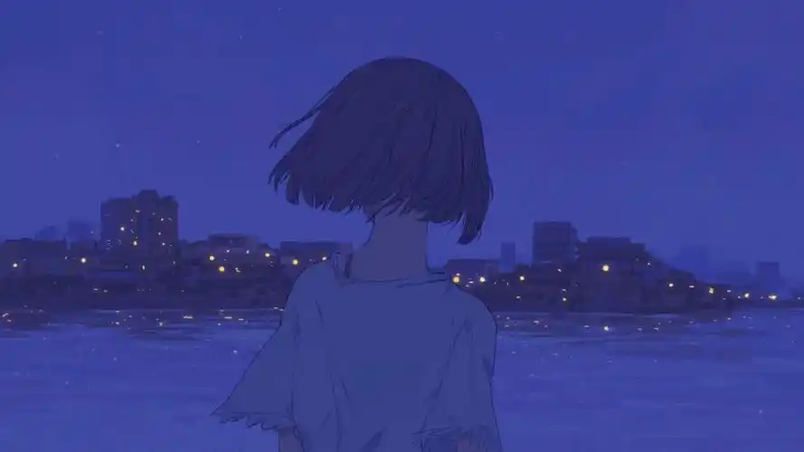 蓝色系动漫女动态壁纸背景图