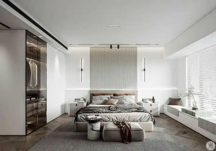 卧室背景墙以格栅造型围合,既是一种设计感的凸显,也是一种场景的渲染