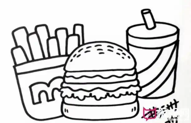 漂亮的儿童简笔画教程快餐汉堡包简笔画
