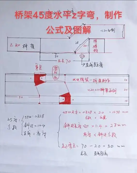 桥架45度水平z字弯,制作公式及图解.桥架45度水平z字弯, - 抖音