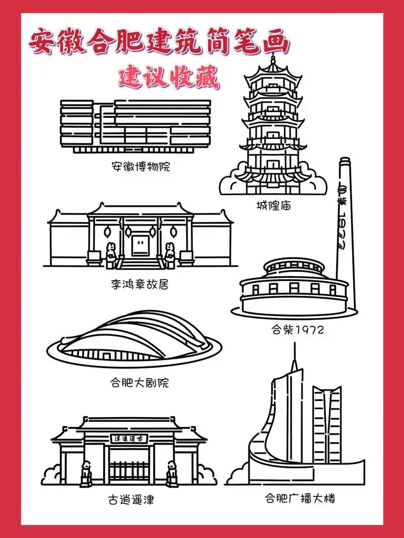 安徽合肥地标简笔画绘画|城隍庙简笔画.李鸿章故居简笔画|合柴 - 抖音