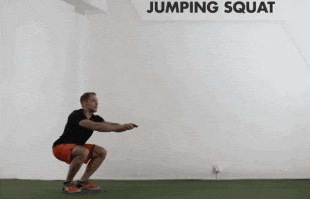 预备动作为双脚打开比肩略宽,呈深蹲姿势.步骤2.