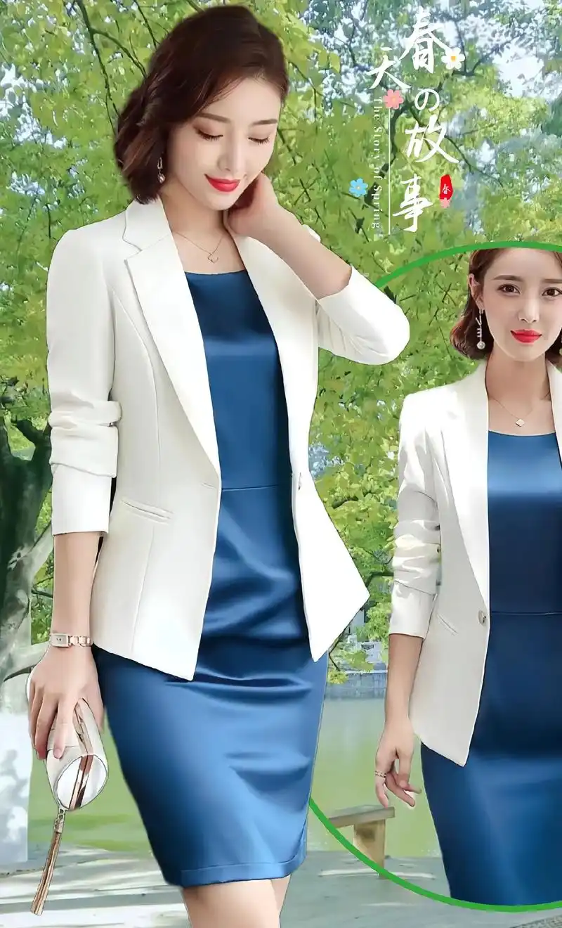 白色小西装外套女春夏中袖小个子西服套装裙女新款时尚气质上衣!