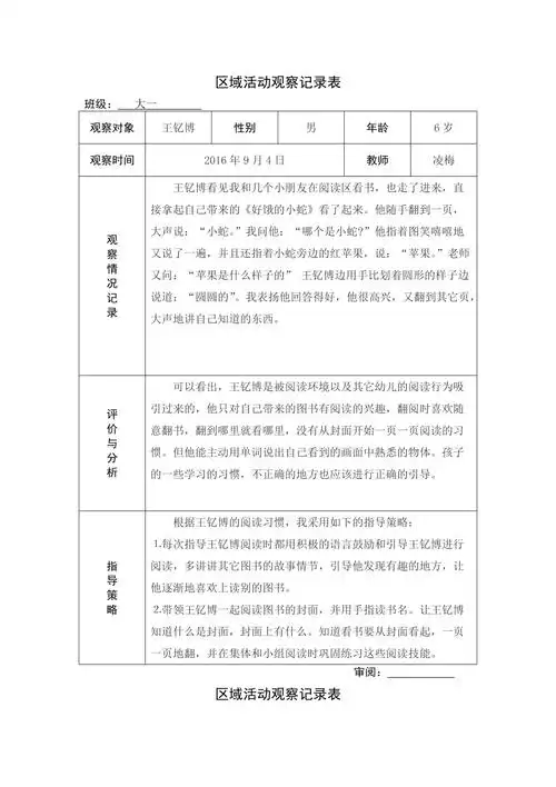 区域活动观察记录表