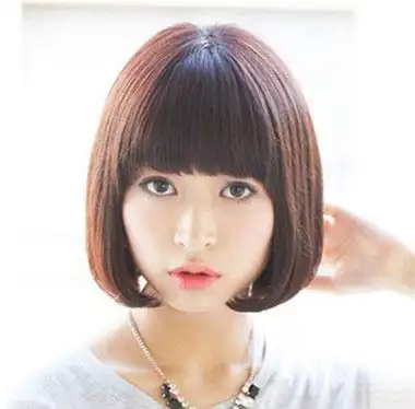 圆脸胖妹子短卷发齐刘海造型设计