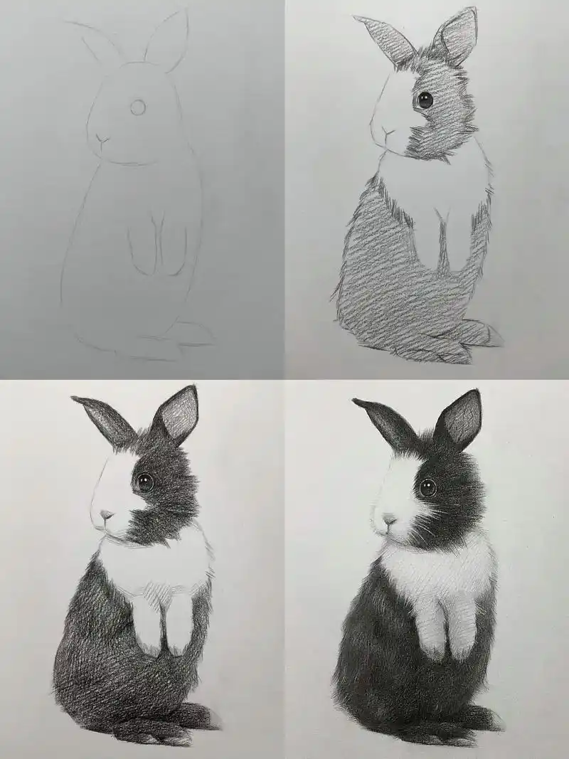 超简单素描小兔子93步骤.#素描 #零基础教学 #零基础学画 - 抖音