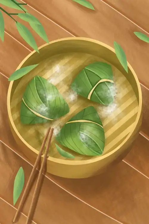 绿色卡通粽子端午节插画