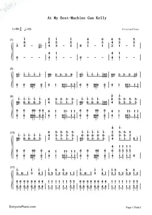 at my best钢琴简谱-machine gun kelly演唱-看谱啦
