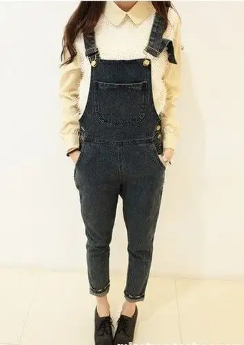 【叶家】韩国单 复古休闲哈伦牛仔背带裤