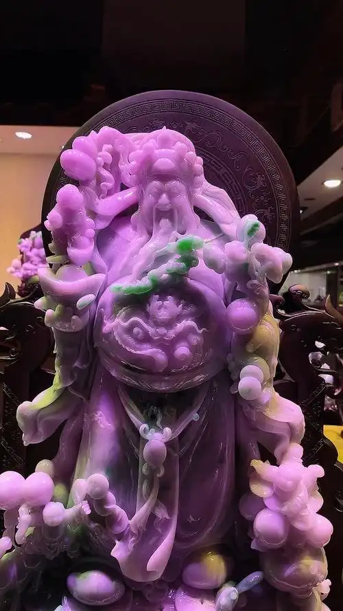 财神到三彩紫罗兰带色精品翡翠摆件大件有档次