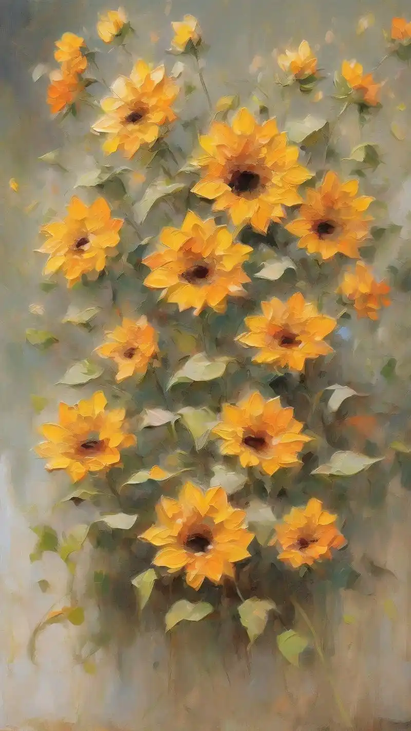充满阳光的向日葵油画壁纸97 向日葵象征着希望与阳光,这款油画风格