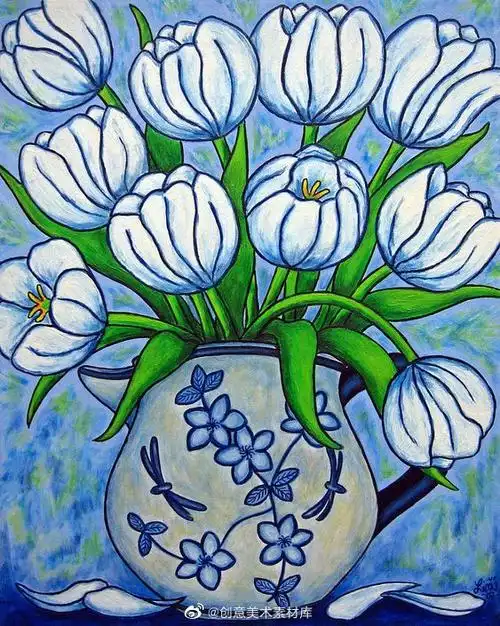 水粉画 | 花瓶里的鲜花,学习色彩的表现!