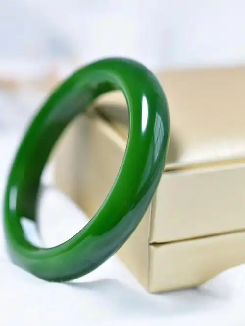 全意琳新疆和田玉碧玉正圈手镯青海料玉镯子俄料菠菜绿阿富汗玉56cm