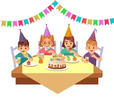 平面矢量卡通 i>人 /i> i>物 /i> i>中 /i>庆祝聚会生日快乐的孩子戴