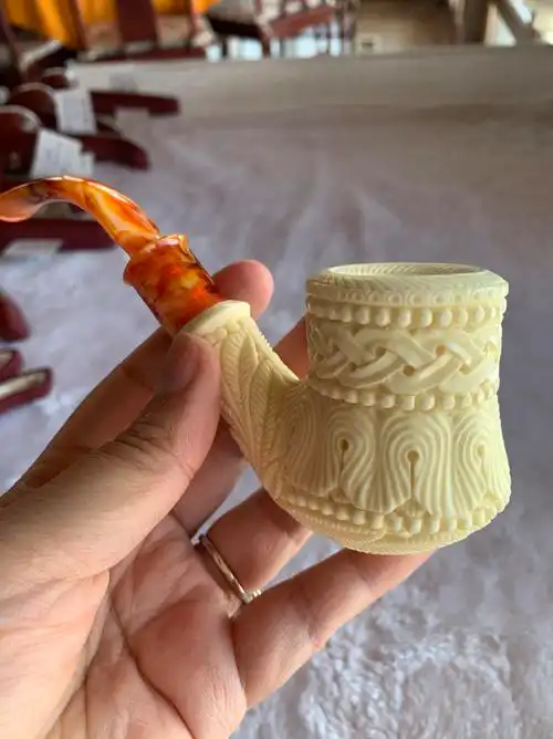 特级大师土耳其海泡石烟斗精雕经典花篮签名古奥烟斗