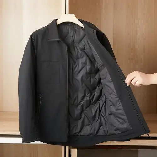 爸爸装薄款羽绒外套男士405060岁翻领羽绒服中年商务羽绒服