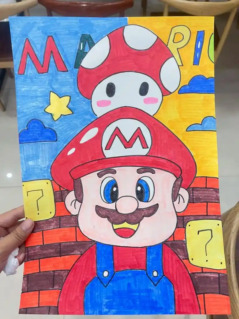 超级马里奥马克笔画.绘画过程:①先用铅笔起稿②秀丽笔勾线 - 抖音