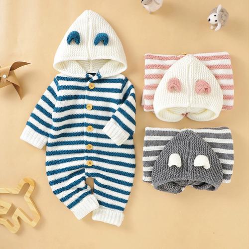 婴儿连体衣针织衫连帽男女宝宝毛衣爬爬服新生儿小童哈衣服春秋冬连身