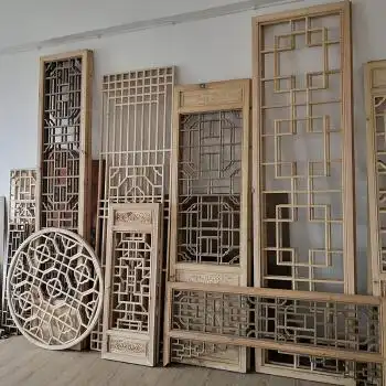 实木花格 屏风隔断背景墙原木装修吊顶挂落木雕镂空 中式仿古门窗