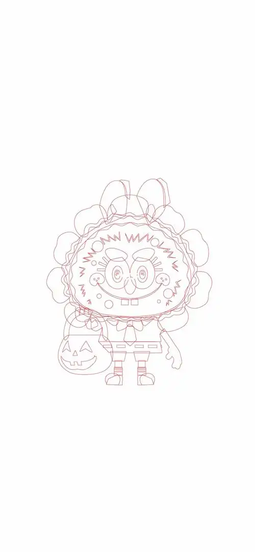 labubu海绵宝宝南瓜灯绘制过程