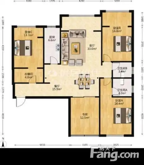 芳草地红星国际紫郡4室南北向精装修