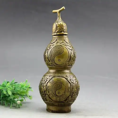 大明宣德年造风水摆件古玩铜器工艺品黄铜镇之宅宝八卦开盖铜葫芦