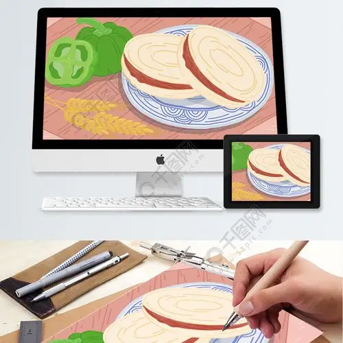 城市美食西安传统美食小吃肉夹馍卡通插画