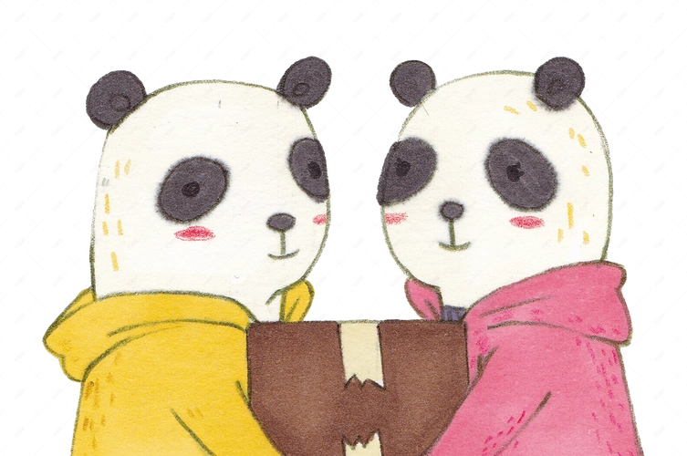 情侣大熊猫手绘插画