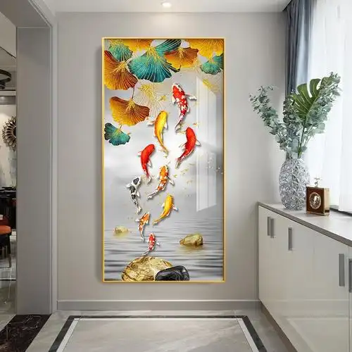九鱼聚财入户玄关装饰画寓意意好进门走廊过道现代装饰画