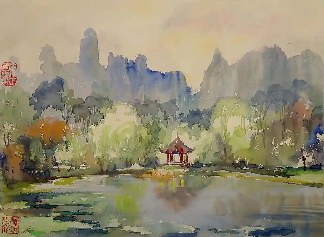 陈汉瑜《莲花池》水彩 35×48cm.陈汉瑜《莲花池》水彩 - 抖音